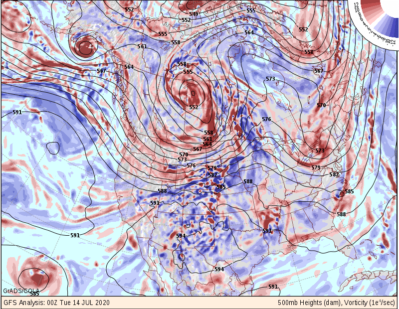 Current upper-level map with high pressure ridge to our west